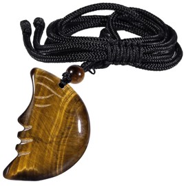 mookaitedecor Natural Tiger's Eye Smiling Moon Face Pendant Necklace for Women Men, Semi Precious Stone Brown Crescent Moon Necklace Reiki Chakra Good Luck Healing Crystal Moon Jewellery Gift