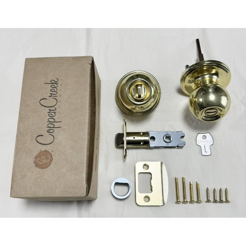 Door Knob, Indoor Grip Ball (Ball Shape, Keyed, Polished Brass)
