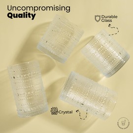 8-Piece Vintage Glassware Drinking Glasses Set with Old Fashioned Glass for Water, Beer, Soda, and Beverages, Dishwasher Safe, Small and Large