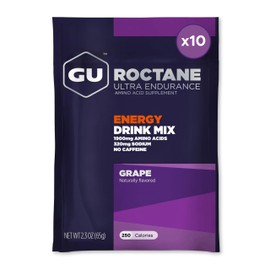 GU Energy Roctane Ultra Endurance Energy Drink Mix, Vegan, Gluten-Free, Kosher, Caffeine- Free, and Dairy-Free n-the-Go Energy for Any Workout, 10 Single-Serving Packets, Grape