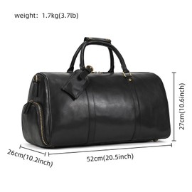 LUUFAN Genuine Leather Travel Bag for Men Large Capacity Luggage Duffel Bag with Shoe Compartment Shoulder Handbag for Holiday Business Trip Outdoor Black, 52 cm-9804HS-Black, Retro
