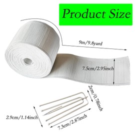 Curtain Pleat Tape, 9 Meters/9.8 Yards Pleater Tape for DIY Pinch Pleat Curtain, Included 30 Pcs Stainless Steel 4 Prongs Curtain Pleater Hooks, White