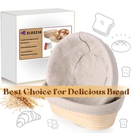 ELEGZIA Banneton Bread Proofing Basket | Set of 2, 9" Round & 10" Oval | Bread Baking Baskets | With Dough Scraper, Liners, Silicon Brush & Lame For Making,baking & Fermentation