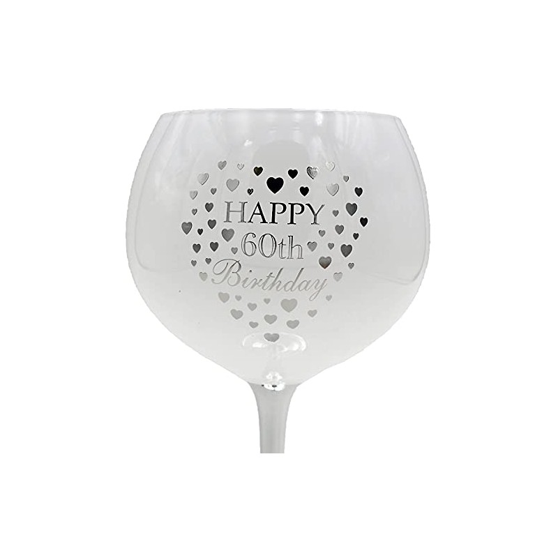White & Silver Birthday Gin Glass - Heart Detail -