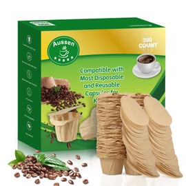 Aussen Disposable Coffee Paper Filters Replacement Kerig Filter Fit All Keurig Single Serve Filter Brands Compatible with Reusable Single Serve Pods Keurig Coffee Maker (Natural with Lid, 300pcs)