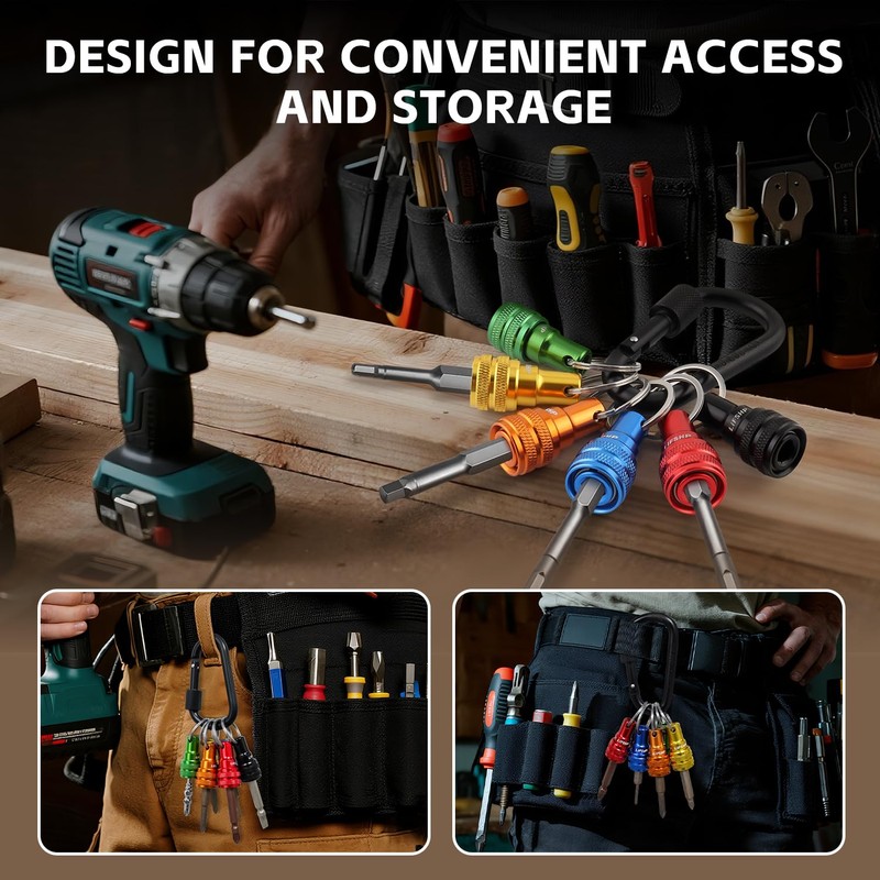 6Pcs Drill Bit Holder Key Chain, 1/4 Hex Shank Aluminum