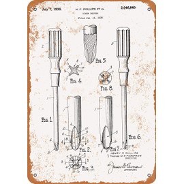 RetroRust 7 x 10 METAL SIGN - 1936 Phillips Screw Driver Patent - Vintage Rusty Look