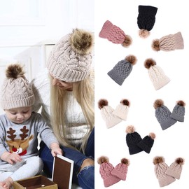 Yinuoday 2PCS Mother&Baby Hat Parent-Child Hat Family Matching Cap Winter Warmer Knit Wool Beanie Ski Cap White
