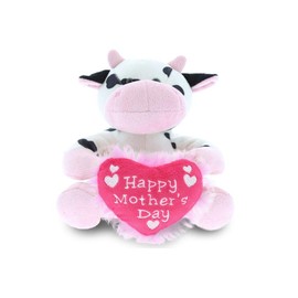 DolliBu Happy Mother's Day Stuffed Animal, Heart Message for Best Mommy, Grandma, Wife, Step Mom, Mama - Cute Soft Adorable Sentiment Plush Teddy Bear - Cow