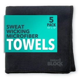 SweatBlock Microfiber Sweat Absorbing Handkerchiefs for Men and Women 10x10 Inch 5 Pack Black Reusable Machine Washable Towels for Face Body Gym Sports Travel or Daily Use Lightweight and Durable