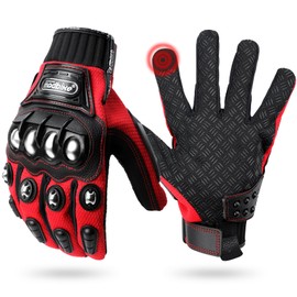 Motorcycle Gloves Air Flow Steel Knuckle Touchscreen BMX MX ATV MTB Motocross Dirt Bike Racing Downhill Tactical Gloves (Red, Medium)