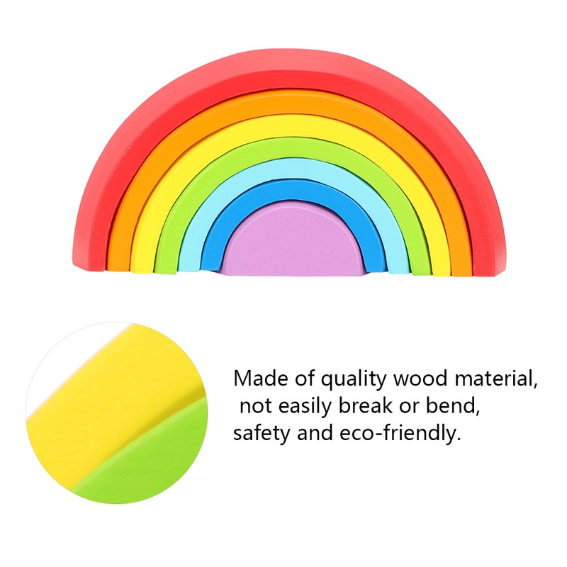 Wooden Rainbow Colored Arch Bridge Building Blocks DIY Assembly Educational