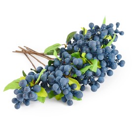 HUIANER Artificial Berries, 8 Pcs Simulation Christmas Flowers Lifelike Blueberry with Stems Fake Blueberries for Wedding DIY Bridal Bouquet Home Kitchen Party Decoration(Blue)