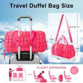 Quilted Travel Duffle Bag Gym Bag for Women,Large Puffer Duffle Weekender Bag with Compartment,Workout Overnight Carry on Organizer Bag Duffle Bag for Airplane Travel(Rosered)