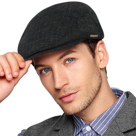 Wantonfy Beret Cap Men's Flat Cap Peaked Cap Gatsby Peaked Cap Newsboy Flat Cap Beret Hat 1920 Style Gatsby Costume Accessories, Grey with Orange
