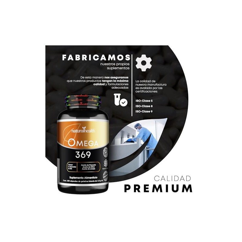 Natural Health. Omega 369. Frasco con 180 Cápsulas de 1.6
