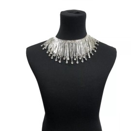 Unbranded Perial Co Rhinestone Trim Crystal Fringe Silver for Wedding Dress Sold by Yard