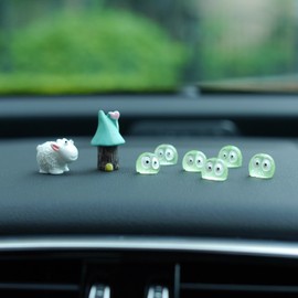 Esenthy 8Pcs Cute Resin Glow in Dark Tree Elves Mini House Sheep Miniature Figurines for Car Interior Decoration Dashboard Ornament Micro Landscape Potted Plants Decorations
