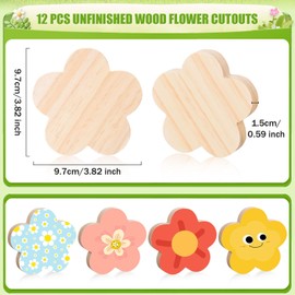 AWIZOM 12 Pcs Spring Flower Wooden Cutouts Unfinished Flower Shaped Table Signs Wood Flowers Blocks to Paint Blank Wood Table Centerpieces for DIY Crafts Spring Home Shelf Tiered Tray Decor,3.82"