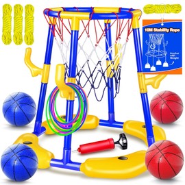 Pool Basketball Hoop Floating with Anti-Tip & Anti-Drift Design, Basketball & Ring Toss Pool Toys for Kids Ages 4-8, 8-12, Summer Outdoor Water Toys Pool Games for Adults and Family