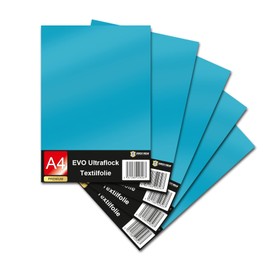 Evo Ultraflock Textile Film for Plotter, 33 Colours, Flock Film in DIN A4 Format, 30 x 20 cm, Plotter Film for Fabric, Clothing, T-Shirts, Flock Film Accessories (Set of 5, 026 Turquoise)