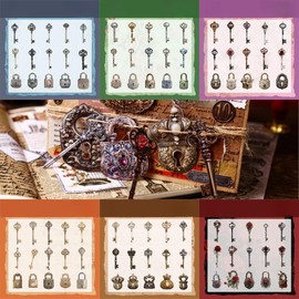 180PCS Lock Key Scrapbook Stickers Kit Lock Key Waterproof Stickers Set for Junk Journal Journaling Water Bottles Phone Laptop Decals Pack for Teens Girls Kids Adults