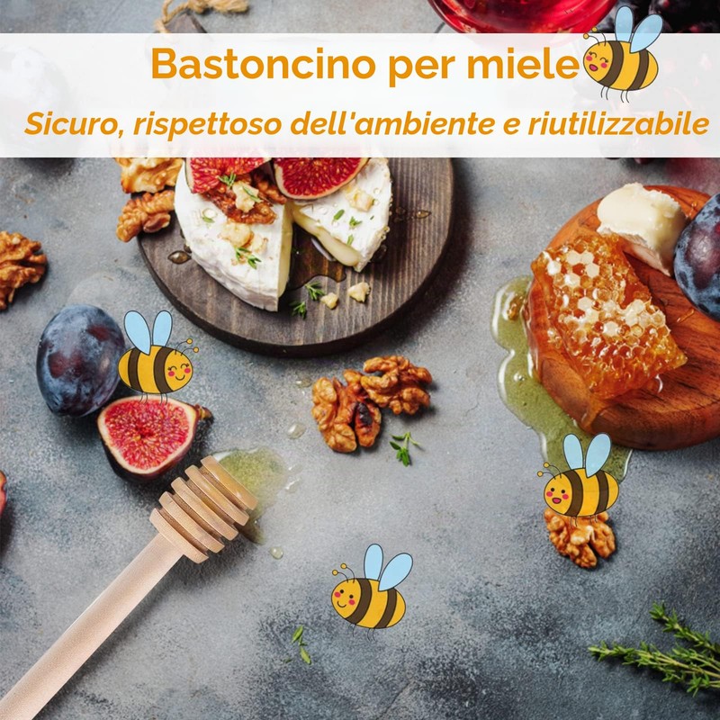 30 Pezzi Cucchiaino Bastoncini Miele Honey Dipper Stick, Spargimiele Legno