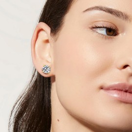 KRKC&CO Moissanite Stud Earrings for Women, 1.5ct White Gold Plated Solitaire Diamond Earrings, D-Color VVS1 Round Cut, Hypoallergenic Silver Earrings for Woman,4-Prong