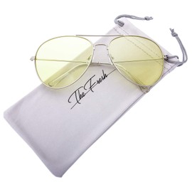 The Fresh Classic Metal Frame Very Light Color Lens XL Oversized Aviator Sunglasses with Gift Box (5-Silver, Yellow)