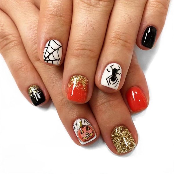 24 Pcs Halloween Press on Nails Short Square - MINGCHUN