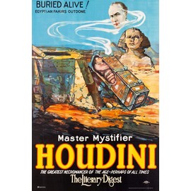 Laminated Harry Houdini Buried Alive Egyptian Escape Magic Trick Handcuffs Magician Retro Vintage Movie Art Deco Advertisement Poster Dry Erase Sign 24x36