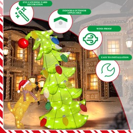 36 Inches Whimsical Christmas Tree Lighted Decoration Green Big Monster Christmas Outdoor Decor with Plush Dog Lime Green Tree Indoor Outdoor Holiday Garden Yard Lawn Decor