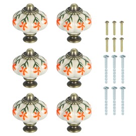 uxcell 6Pcs Ceramic Knobs, 35mm/1.38" Pumpkin Cabinet Knob Drawer Pull Handle Vintage Drawer Knobs with Screws for Vanity Bedroom Furniture Closet, Multicolor Flowers