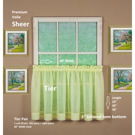 Today's Curtain Emelia Original Voile Tier Pair 30", Yellow, 60" W x 30" L