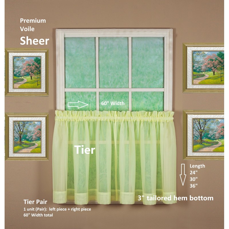 Today's Curtain Emelia Original Voile Tier Pair 30", Yellow, 60"
