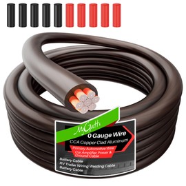 0 Gauge Wire 25FT, Copper Clad Aluminum, Primary Automotive Cable, 1/0 Car Amplifier Power & Ground Wire, Car Audio Speaker, RV Trailer, Amp, Red Translucent Jacket, CCA, with 10 Heat Shrink Tubing