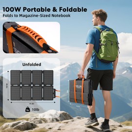 SOLUPUP 100W Portable Foldable Folding Solar Panels, IP67 Waterproof for Camping, Outdoor Power Supply, Compact 8-Fold Design with MC-4 Output, High-Efficiency Charging for Devices
