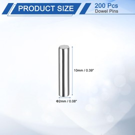 sourcing map 200Pcs 2 mm x 10 mm Dowel Pins, 304 Stainless Steel Cylindrical Shelves Support Pegs Locating Pin Shelf Fasten Elements for Bookshelf Cabinet Furniture Component (GB119), Silver