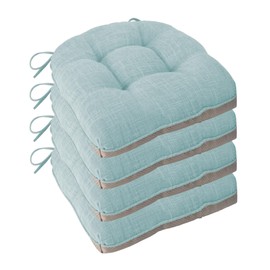 FlyGulls Non Slip Chair Cushions for Dining Chairs Set of 4 Kitchen Chair Cushions 18"x18"x3" Turfted Chair Pads Comfortable and Soft Seat Cushion with Ties, Aqua Blue