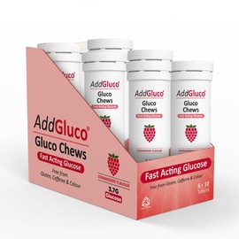AddGluco Gluco Chews| Fast-Acting Glucose Chewable Energy Tablets | Strawberry | 6 Pack of 10-Tablet Tubes (60 Tablets)