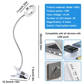 8X Lupe Mit Licht Und Ständer, Led Lupenleuchte, Tischlupe Mit Beleuchtung, Freihändige Schreibtischlampe, Lupenlampe, Lesehilfe Vergrößerungslampe Für Arbeit, Lesen, Hobbys, Nähen, Basteln(Weiß)