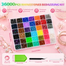 42 Colours Bedazzler Kit Rhinestones for Nails, 36000 Glitter Stones Bedazzling Kit, 3 mm Jelly Nail Art Rhinestones, with Tweezers Dotting Pen, for DIY Crafts, Nails, Textiles, Diamond Painting