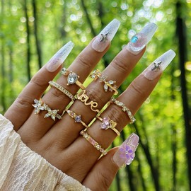 Rhinestone Rings for Women Colorful Crystal Rings Gold Stackable Ring for Women Statement Trendy Jewelry Gifts 2025