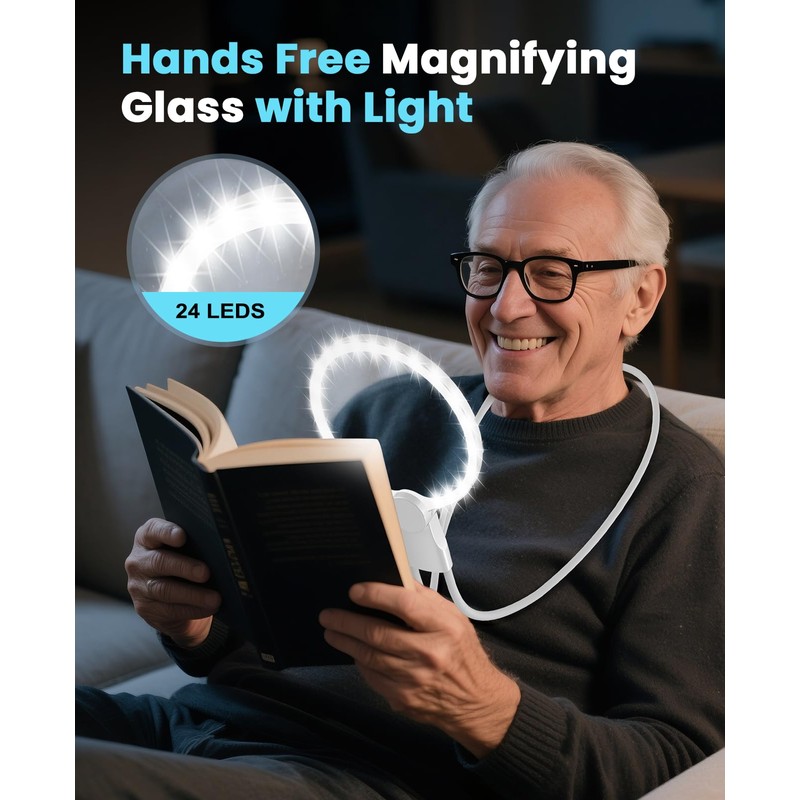5X Hands Free Magnifying Glass with Light for Close Work,Neck