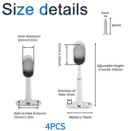 INCREWAY Closet Rod Support, 4Pcs Zinc Alloy Adjustable Oval Wardrobe Rail Rod End Bracket for Cabinet Wardrobe in Bedroom Bathroom