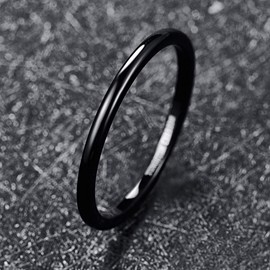 VAKKI Black Tungsten Carbide Engagement Band 2mm High Polished Promise Ring for Him Her Size R