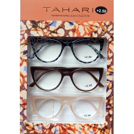 TAHARI 3-PACK PREMIUM READING GLASSES READERS +2.50 MULTI COLOR NEW