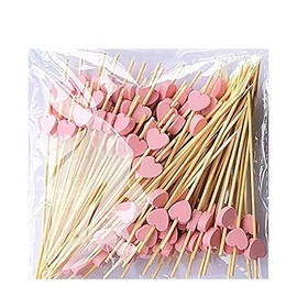 Beetoo 100pcs Handmade 4.7" Pink Heart Cocktail Sticks Toothpicks Sandwich Fruit Appetizer Bamboo Toothpicks Cocktail Picks Party Supplies