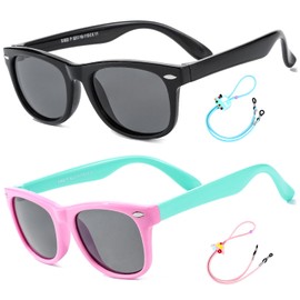 Rocf Rossini Children's Sunglasses Flexible Polarised Shades for Baby Boys and Girls UV400 Protection Glasses Age 2-8, 2 Pack (Black+Pink/Cyan)