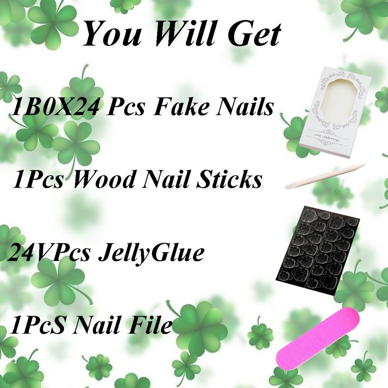 24Pcs St.Parker’s Day Press on Nails Medium Length Square Fake